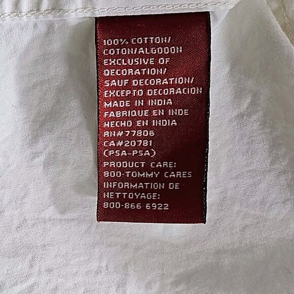 Red Label Hilfiger Denim Shirt Men L Cream Khaki LS Y2K Pearl Button Up Boho VTG - Picture 15 of 16